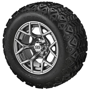 LSI 12" Ninja Gun Metal Gray & Machined Wheel and Lifted Tire Combo