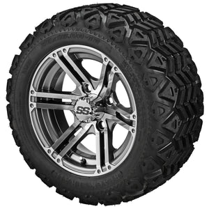 LSI 12" Yukon Gun Metal Gray & Machined Wheel and Lifted Tire Combo (Centered)