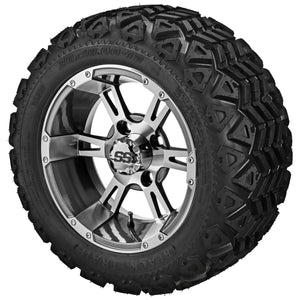 LSI 12" Raptor Gun Metal Gray & Machined Wheel and Lifted Tire Combo