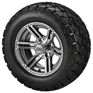 LSI 12" Yukon Gun Metal Gray & Machined Wheel and Lifted Tire Combo (Centered)