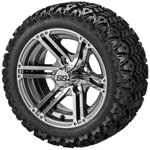 LSI 12" Yukon Gun Metal Gray & Machined Wheel and Lifted Tire Combo (Centered)