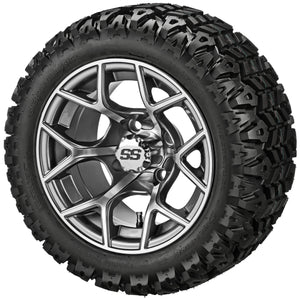 LSI 12" Ninja Gun Metal Gray & Machined Wheel and Lifted Tire Combo