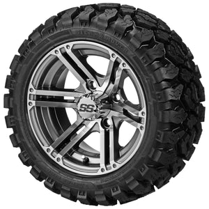 LSI 12" Yukon Gun Metal Gray & Machined Wheel and Lifted Tire Combo (Centered)