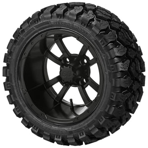 LSI 12" Maltese Cross Matte Black Wheel and Lifted Tire Combo