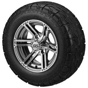 LSI 12" Yukon Gun Metal Gray & Machined Wheel and Lifted Tire Combo (Centered)