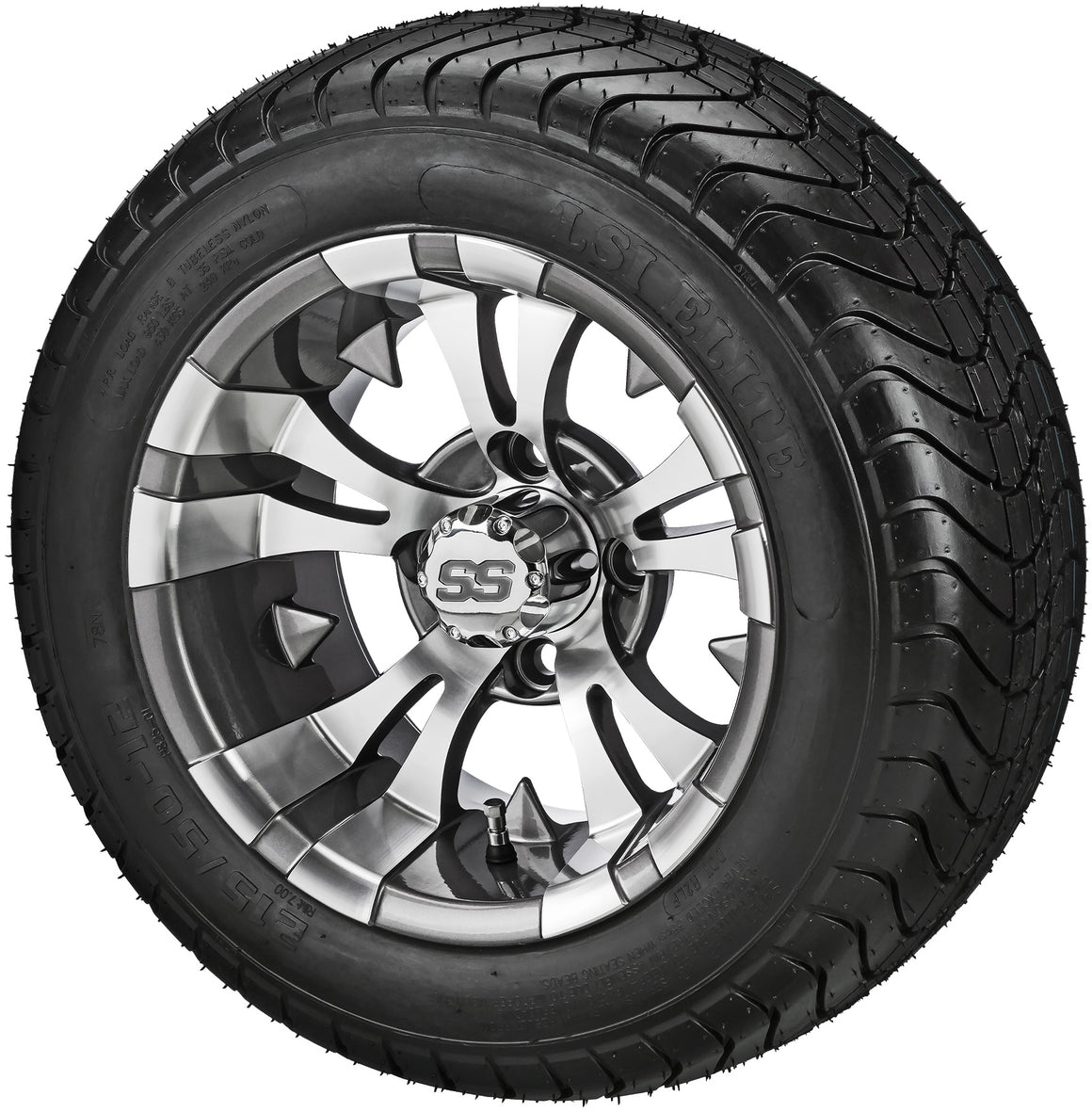 LSI 12" Warlock Gun Metal Gray & Machined Wheel and Low Profile Tire Combo