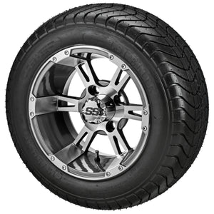 LSI 12" Raptor Gun Metal Gray & Machined Wheel and Low Profile Tire Combo