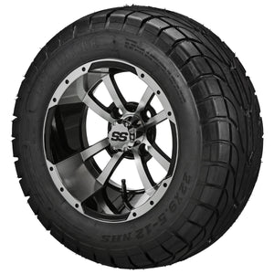 LSI 12" Maltese Cross Black & Machined Wheel and Low Profile Tire Combo