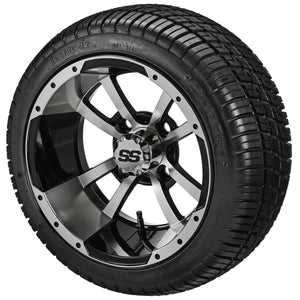 LSI 12" Maltese Cross Black & Machined Wheel and Low Profile Tire Combo