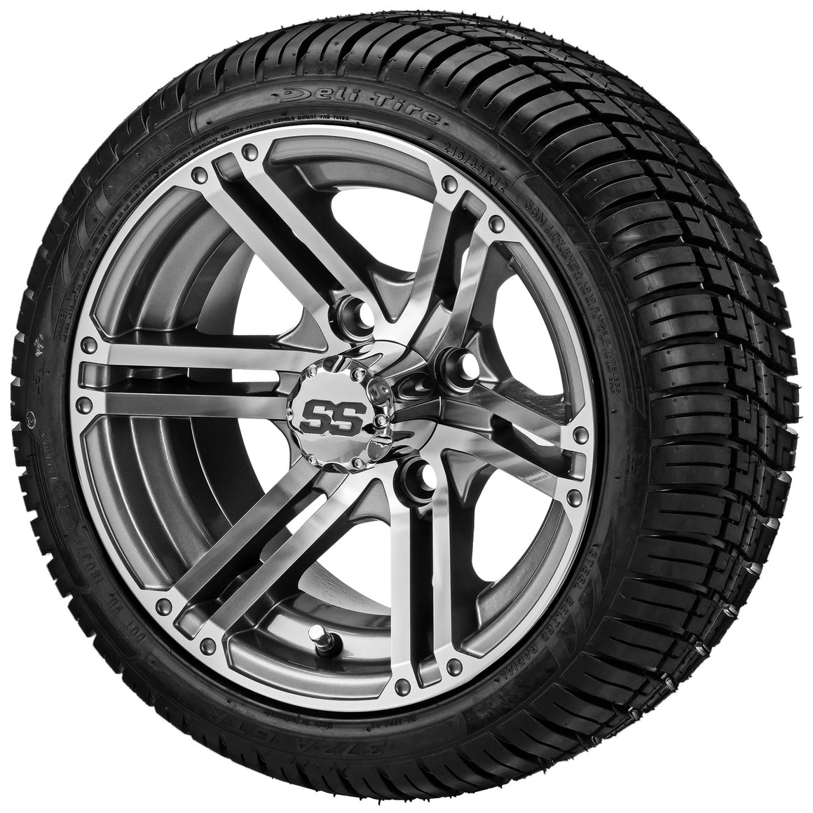 LSI 12" Yukon Gun Metal Gray & Machined Wheel and Low Profile Tire Combo