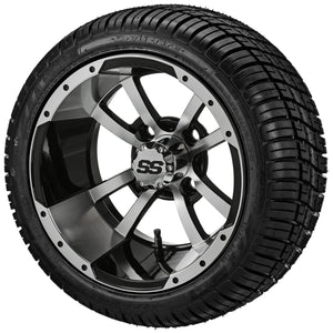 LSI 12" Maltese Cross Black & Machined Wheel and Low Profile Tire Combo