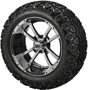 LSI 14" Maltese Cross Black & Machined Wheel and Lifted Tire Combo
