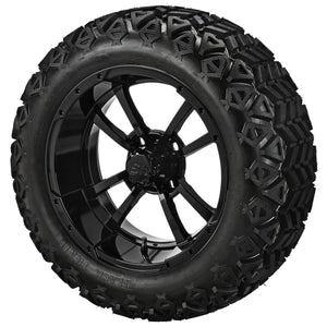 LSI 14" Maltese Cross Gloss Black Wheel and Lifted Tire Combo