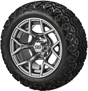 LSI 14" Ninja Gun Metal Gray & Machined Wheel and Lifted Tire Combo