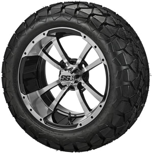 LSI 14" Maltese Cross Black & Machined Wheel and Lifted Tire Combo