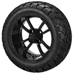 LSI 14" Maltese Cross Gloss Black Wheel and Lifted Tire Combo