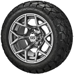 LSI 14" Ninja Gun Metal Gray & Machined Wheel and Lifted Tire Combo