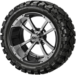 LSI 14" Maltese Cross Black & Machined Wheel and Lifted Tire Combo