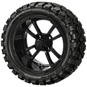 LSI 14" Maltese Cross Gloss Black Wheel and Lifted Tire Combo