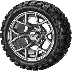 LSI 14" Ninja Gun Metal Gray & Machined Wheel and Lifted Tire Combo