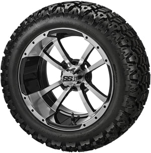 LSI 14" Maltese Cross Black & Machined Wheel and Lifted Tire Combo