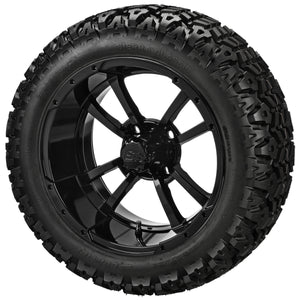 LSI 14" Maltese Cross Gloss Black Wheel and Lifted Tire Combo