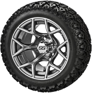 LSI 14" Ninja Gun Metal Gray & Machined Wheel and Lifted Tire Combo