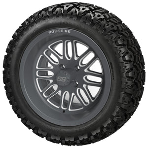 LSI 14" Sinister Gun Metal Gray & Machined Wheel and Lifted Tire Combo