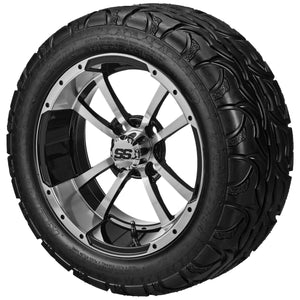 LSI 14" Maltese Cross Black & Machined Wheel and Lifted Tire Combo