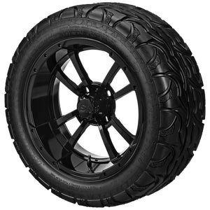 LSI 14" Maltese Cross Gloss Black Wheel and Lifted Tire Combo