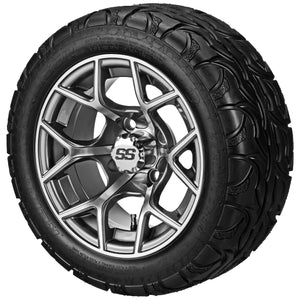 LSI 14" Ninja Gun Metal Gray & Machined Wheel and Lifted Tire Combo