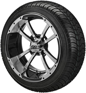 LSI 14" Maltese Cross Black & Machined Wheel and Low Profile Tire Combo