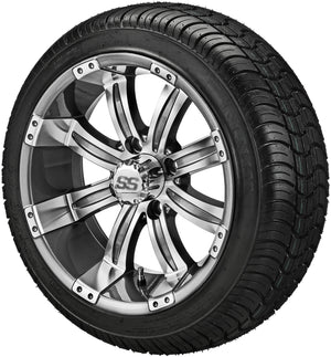 LSI 14" Casino Gun Metal Gray & Machined Wheel and Low Profile Tire Combo