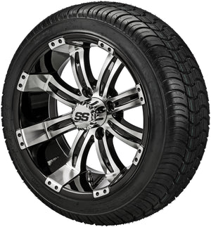 LSI 14" Casino Black & Machined Wheel and Low Profile Tire Combo
