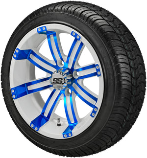 LSI 14" Casino White & Blue Wheel and Low Profile Tire Combo