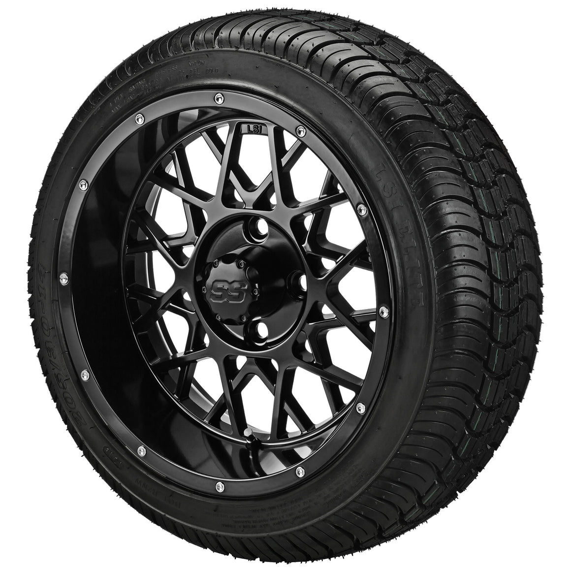 LSI 14" Black Widow Gloss Black Wheel and Low Profile Tire Combo
