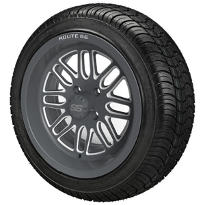 LSI 14" Sinister Gun Metal Gray & Machined Wheel and Low Profile Tire Combo