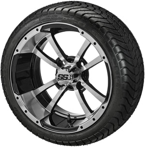 LSI 14" Maltese Cross Black & Machined Wheel and Low Profile Tire Combo