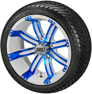 LSI 14" Casino White & Blue Wheel and Low Profile Tire Combo