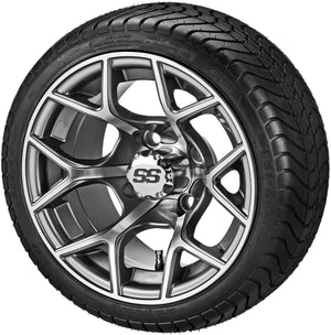 LSI 14" Ninja Gun Metal Gray & Machined Wheel and Low Profile Tire Combo