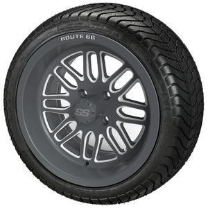 LSI 14" Sinister Gun Metal Gray & Machined Wheel and Low Profile Tire Combo