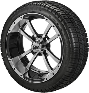 LSI 14" Maltese Cross Black & Machined Wheel and Low Profile Tire Combo