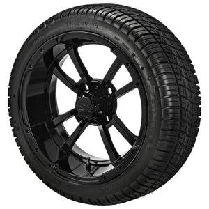 LSI 14" Maltese Cross Gloss Black Wheel and Low Profile Tire Combo