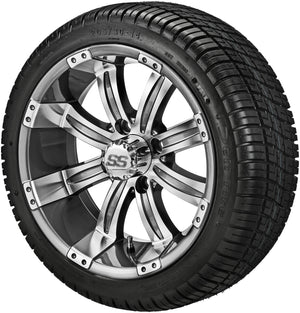 LSI 14" Casino Gun Metal Gray & Machined Wheel and Low Profile Tire Combo