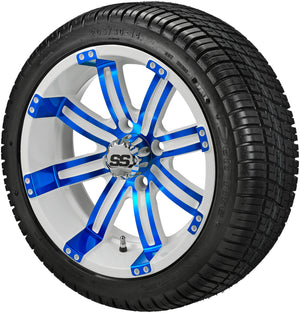 LSI 14" Casino White & Blue Wheel and Low Profile Tire Combo