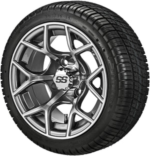 LSI 14" Ninja Gun Metal Gray & Machined Wheel and Low Profile Tire Combo