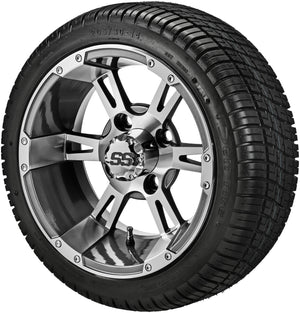 LSI 14" Raptor Gun Metal Gray & Machined Wheel and Low Profile Tire Combo