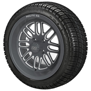 LSI 14" Sinister Gun Metal Gray & Machined Wheel and Low Profile Tire Combo