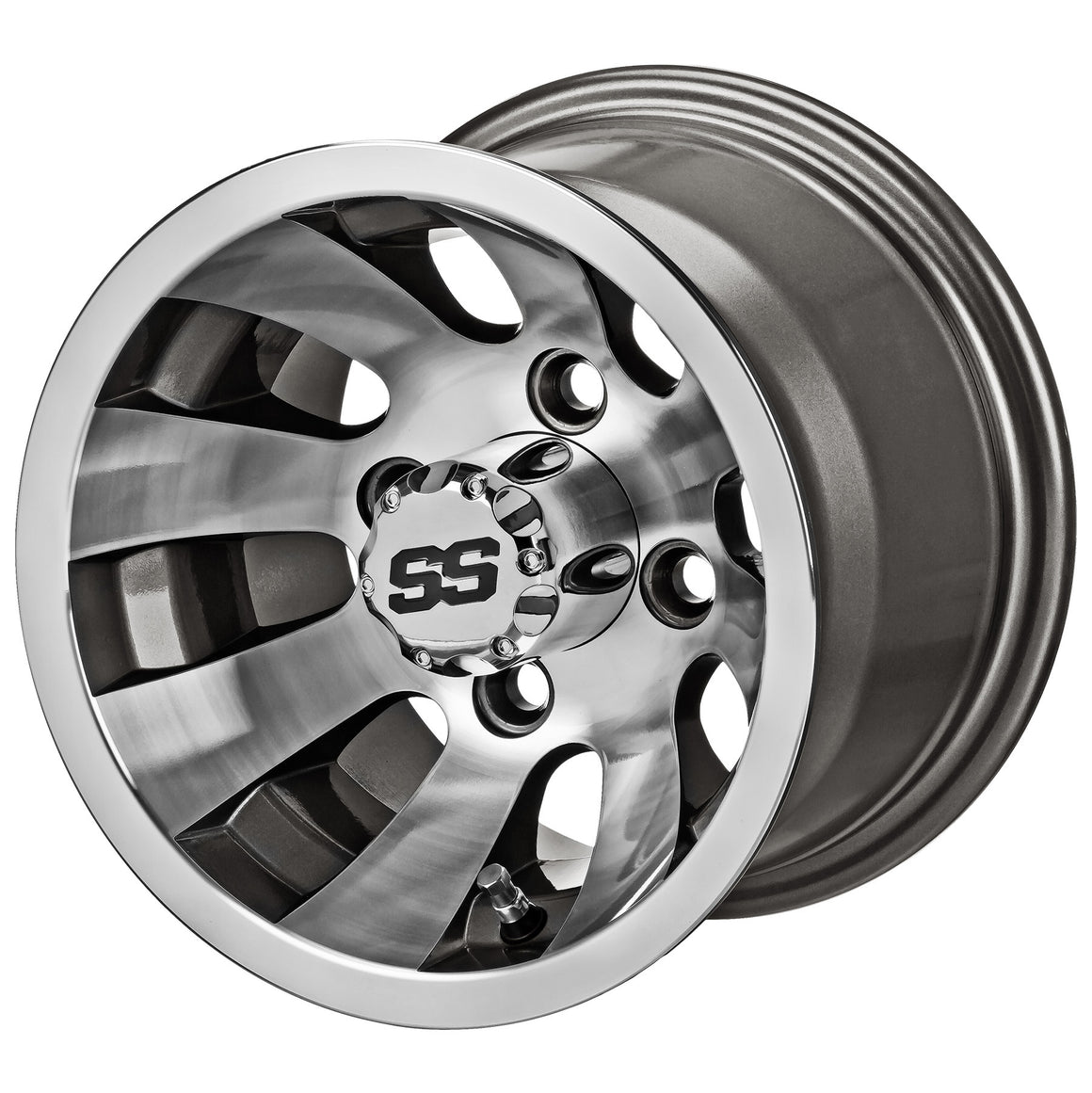 10" Gunslinger Gun Metal Gray & Machined Golf Cart Wheel