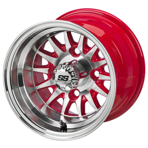 14-Spoke Red & Machined on 205/50-10 Low Pro Tire